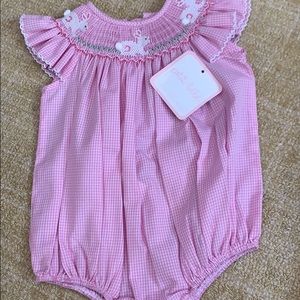 Petit Bebe smocked bunny bubble